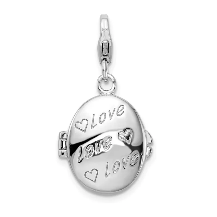 TreasureFineJewelers Rings Sterling Silver Amore La Vita Rhodplated Enameled Love Compact Charm