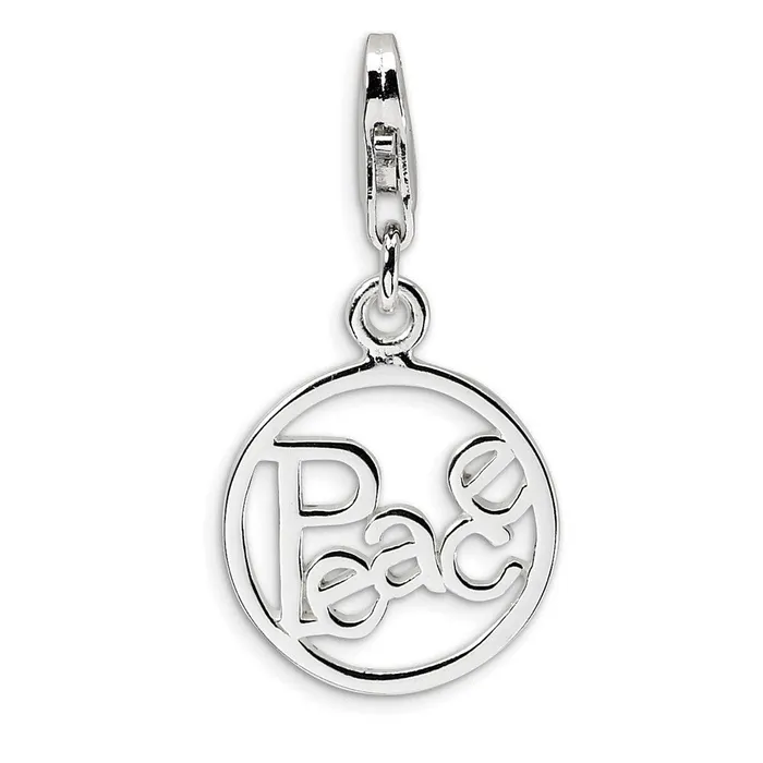TreasureFineJewelers Rings Sterling Silver Amore La Vita Rhodiumpl Polished PEACE in Circle Charm