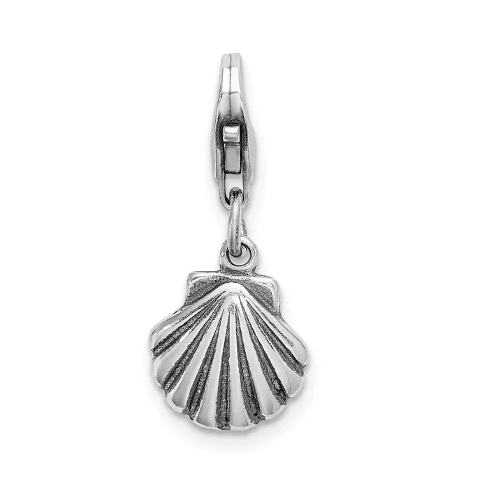 TreasureFineJewelers Sterling Silver Amore La Vita Rhodiumplated Antiqued Clam Shell Charm Rings