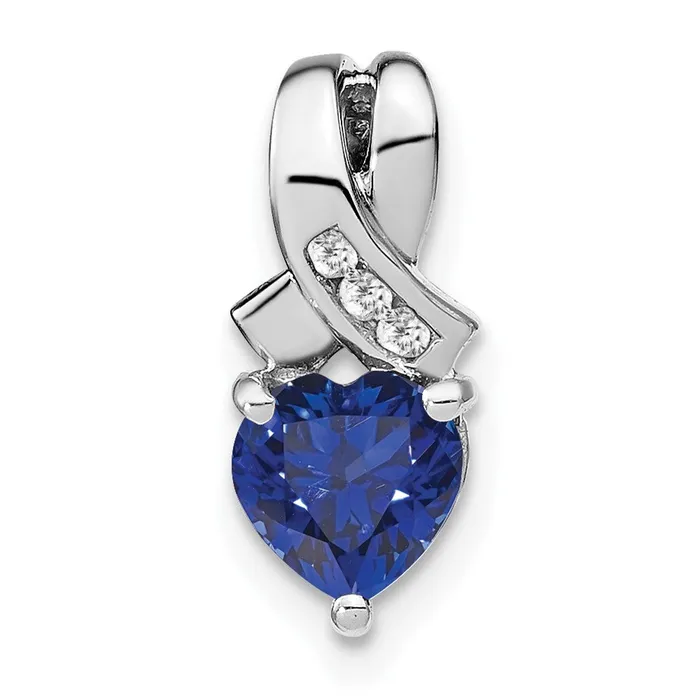 TreasureFineJewelers Sterling Silver Created Sapphire and Diamond Pendant Necklaces TreasureFineJewelers Sterling Silver Created Sapphire and Diamond Pendant Necklaces