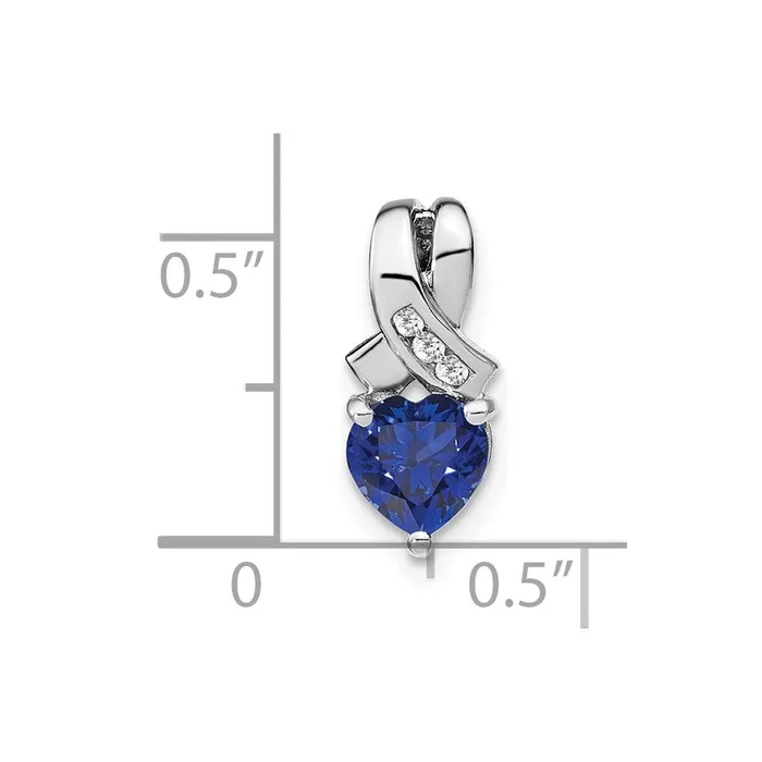 TreasureFineJewelers Sterling Silver Created Sapphire and Diamond Pendant Necklaces