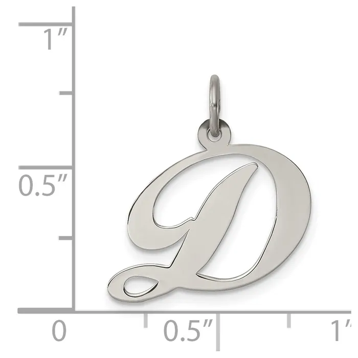 TreasureFineJewelers Sterling Silver Rhodiumplated Fancy Script Letter D Initial Charm Necklaces