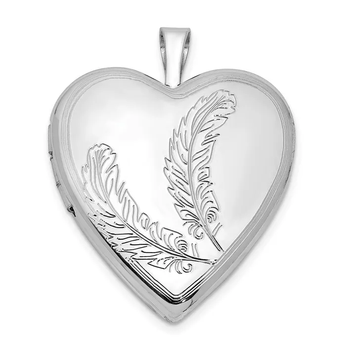 TreasureFineJewelers Sterling Silver Rhodiumplated Feather Design Heart Locket Rings