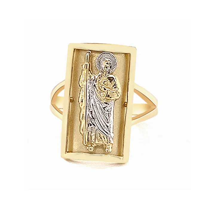 Trendolla Jewelry Rings 14K GOLD Square San Judas Ring CZ diamond