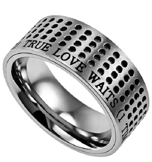 TRUE LOVE WAITS 1 Timothy 412 Mens Christian Scripture Ring Stainless Steel North Arrow Shop Rings