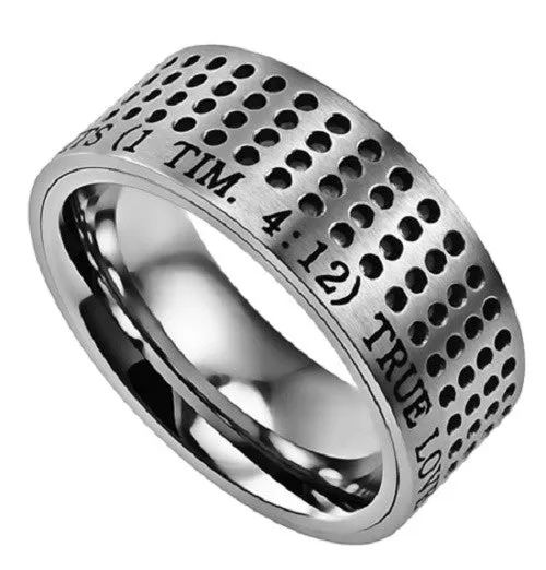 TRUE LOVE WAITS 1 Timothy 412 Mens Christian Scripture Ring Stainless Steel North Arrow Shop Rings