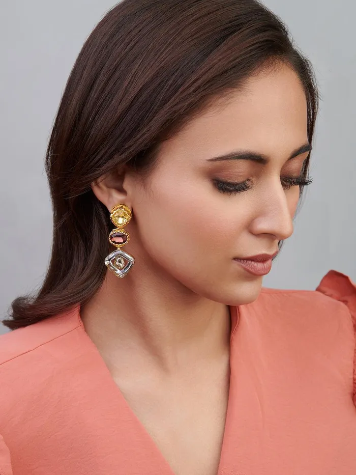 Curio Cottage Earrings Aina Deep Purple and Gold Dangler Earrings
