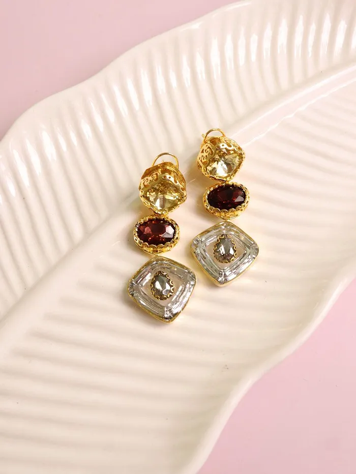 Curio Cottage Earrings Aina Deep Purple and Gold Dangler Earrings Curio Cottage Earrings Aina Deep Purple and Gold Dangler Earrings