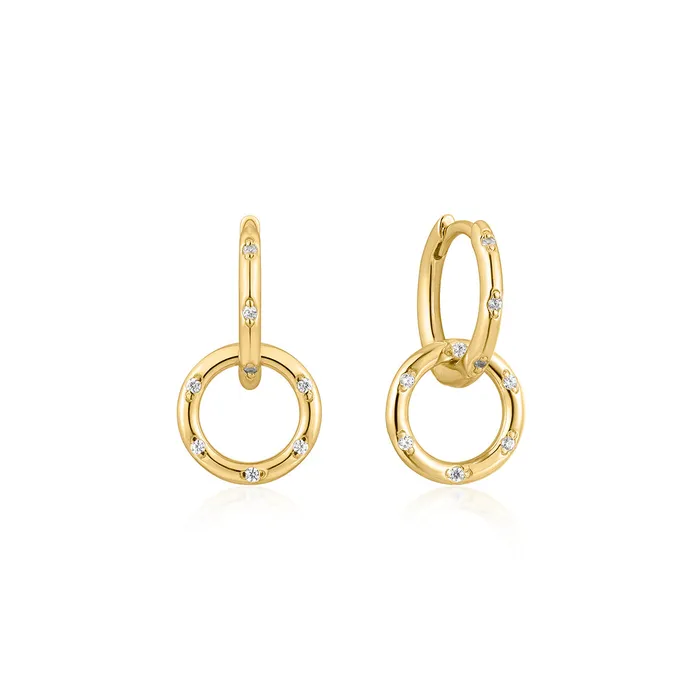 Earrings Eklexic Gold Plated Crystal Huggie Hoops with Circle Drop