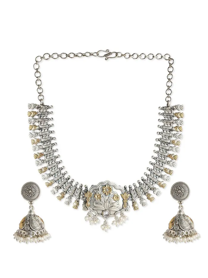 Necklaces Curio Cottage Gypsy Moonlit Bloom Oxidised Necklace Set Necklaces Curio Cottage Gypsy Moonlit Bloom Oxidised Necklace Set