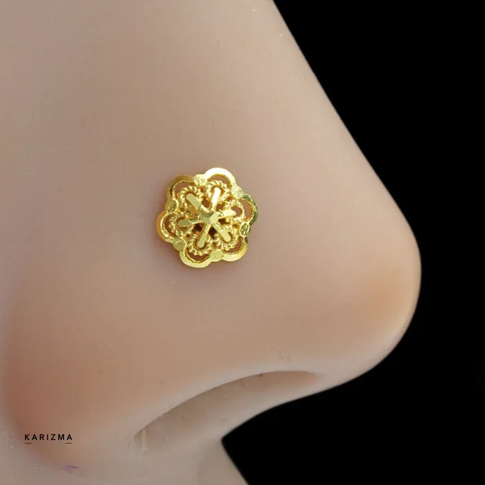 18K Real Gold Indian cultural design Women Nose stud nose ring Push Pin Karizma Jewels Rings