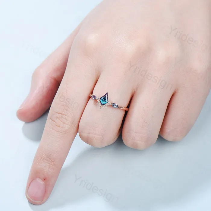 Art Deco Kite Cut Alexandrite Engagement Ring Vintage Color Changing Wedding Ring Women Promise Ring Valentines Day Gift Christmas Gift PENFINE Rings Art Deco Kite Cut Alexandrite Engagement Ring Vintage Color Changing Wedding Ring Women Promise Ring Valentines Day Gift Christmas Gift PENFINE Rings