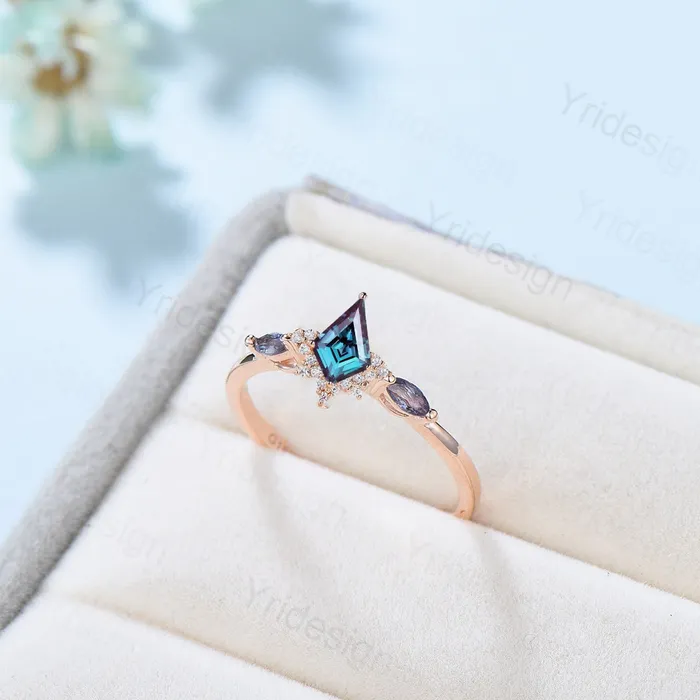 Art Deco Kite Cut Alexandrite Engagement Ring Vintage Color Changing Wedding Ring Women Promise Ring Valentines Day Gift Christmas Gift PENFINE Rings Art Deco Kite Cut Alexandrite Engagement Ring Vintage Color Changing Wedding Ring Women Promise Ring Valentines Day Gift Christmas Gift PENFINE Rings