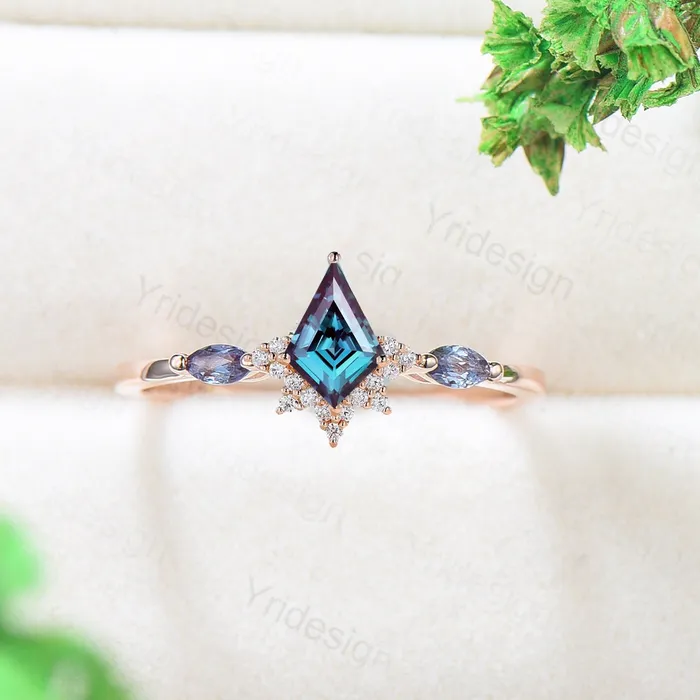 Art Deco Kite Cut Alexandrite Engagement Ring Vintage Color Changing Wedding Ring Women Promise Ring Valentines Day Gift Christmas Gift PENFINE Rings Art Deco Kite Cut Alexandrite Engagement Ring Vintage Color Changing Wedding Ring Women Promise Ring Valentines Day Gift Christmas Gift PENFINE Rings