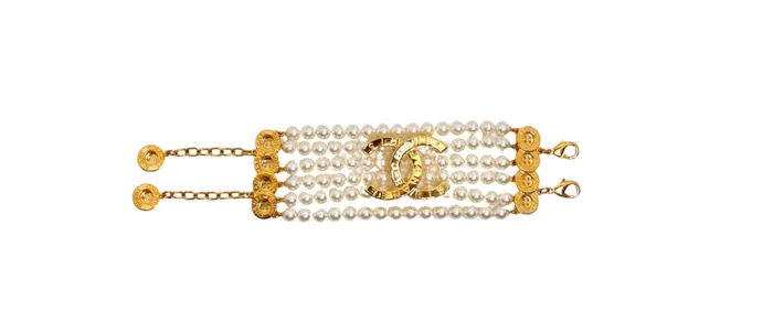 Bracelets Vintage by Misty Chanel Gold Plated CC Button Detail 6Strand Pearl Bracelet Bracelets Vintage by Misty Chanel Gold Plated CC Button Detail 6Strand Pearl Bracelet