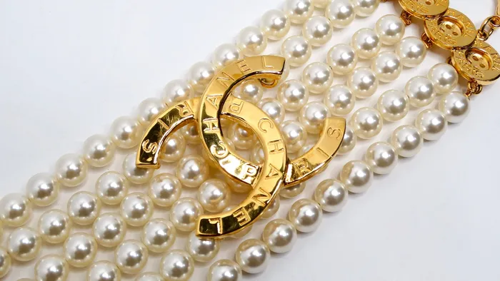 Bracelets Vintage by Misty Chanel Gold Plated CC Button Detail 6Strand Pearl Bracelet