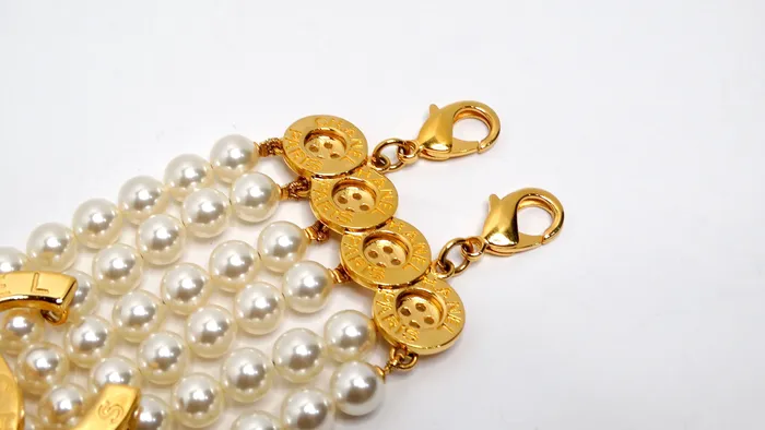 Bracelets Vintage by Misty Chanel Gold Plated CC Button Detail 6Strand Pearl Bracelet