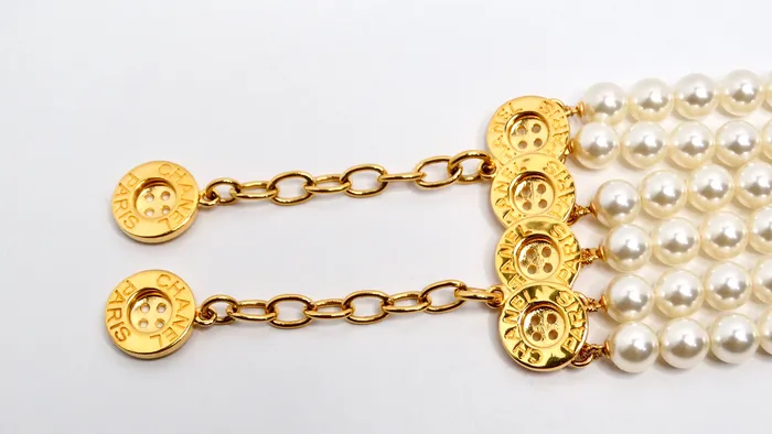 Bracelets Vintage by Misty Chanel Gold Plated CC Button Detail 6Strand Pearl Bracelet