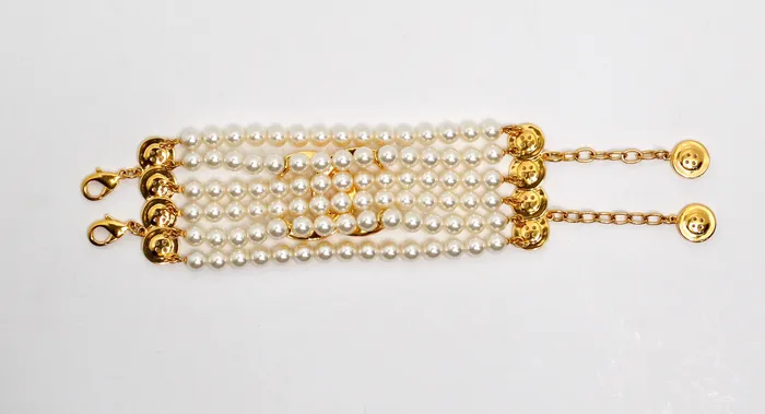 Bracelets Vintage by Misty Chanel Gold Plated CC Button Detail 6Strand Pearl Bracelet