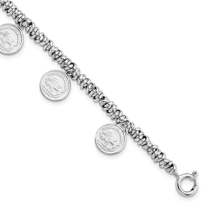 Bracelets WB Choice Jewelry Sterling Silver Rhodiumplated Polished Coin Charm w 2in ext BraceletWBCQG5890725 Bracelets WB Choice Jewelry Sterling Silver Rhodiumplated Polished Coin Charm w 2in ext BraceletWBCQG5890725