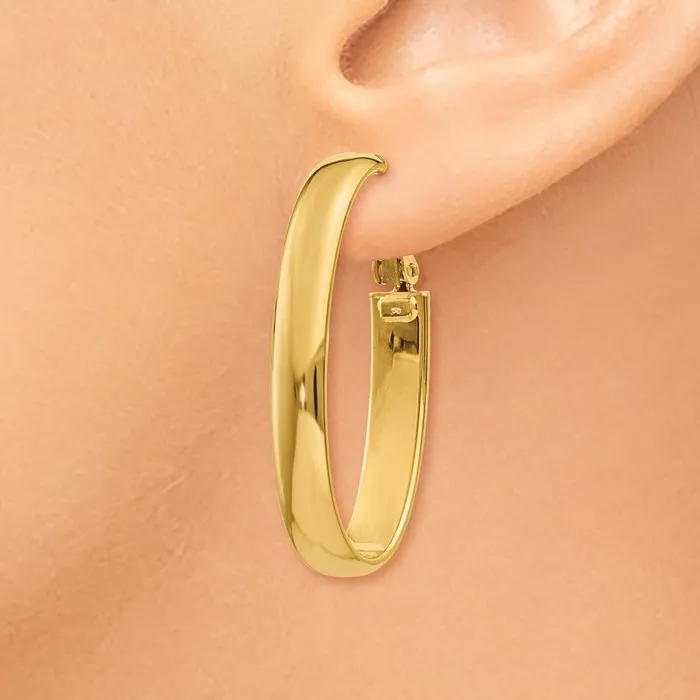 Earrings WB Choice Jewelry 14k 775mm Oval Omega Back Hoop EarringsWBCPRE689