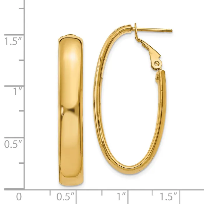 Earrings WB Choice Jewelry 14k 775mm Oval Omega Back Hoop EarringsWBCPRE689