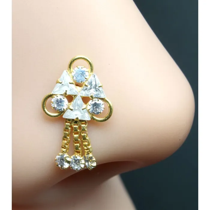 Karizma Jewels 22K Gold filled Indian Nose Stud White CZ corkscrew piercing nose ring Rings