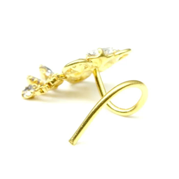 Karizma Jewels 22K Gold filled Indian Nose Stud White CZ corkscrew piercing nose ring Rings