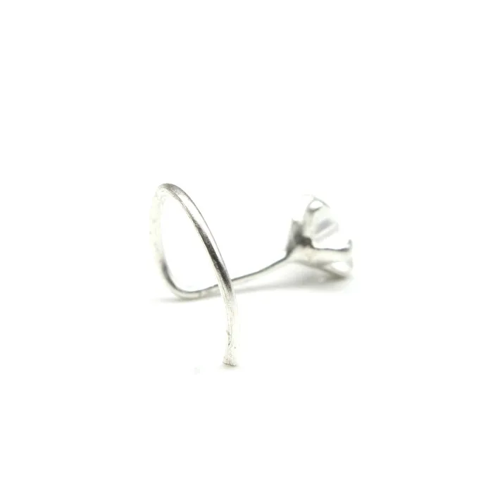 Karizma Jewels Rings 925 Real Silver Tiny Nose Stud White Star CZ Twisted nose ring L Bend 24g