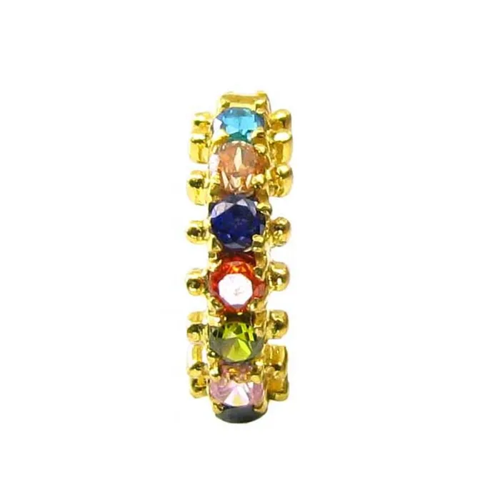 Karizma Jewels Rings Classic Solid Casting Multicolor CZ Piercing Nose Hinged Hoop Ring 14k Gold