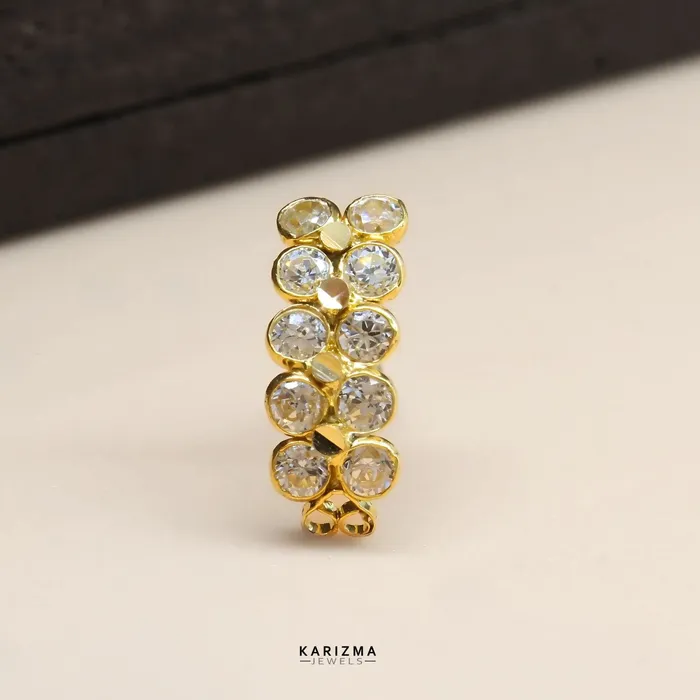Karizma Jewels Rings Cute Vertical 18K Real Gold Indian Women White CZ Nose stud nose ring Push Pin