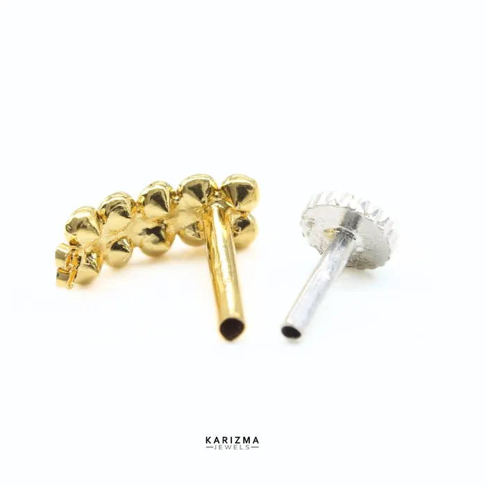 Karizma Jewels Rings Cute Vertical 18K Real Gold Indian Women White CZ Nose stud nose ring Push Pin