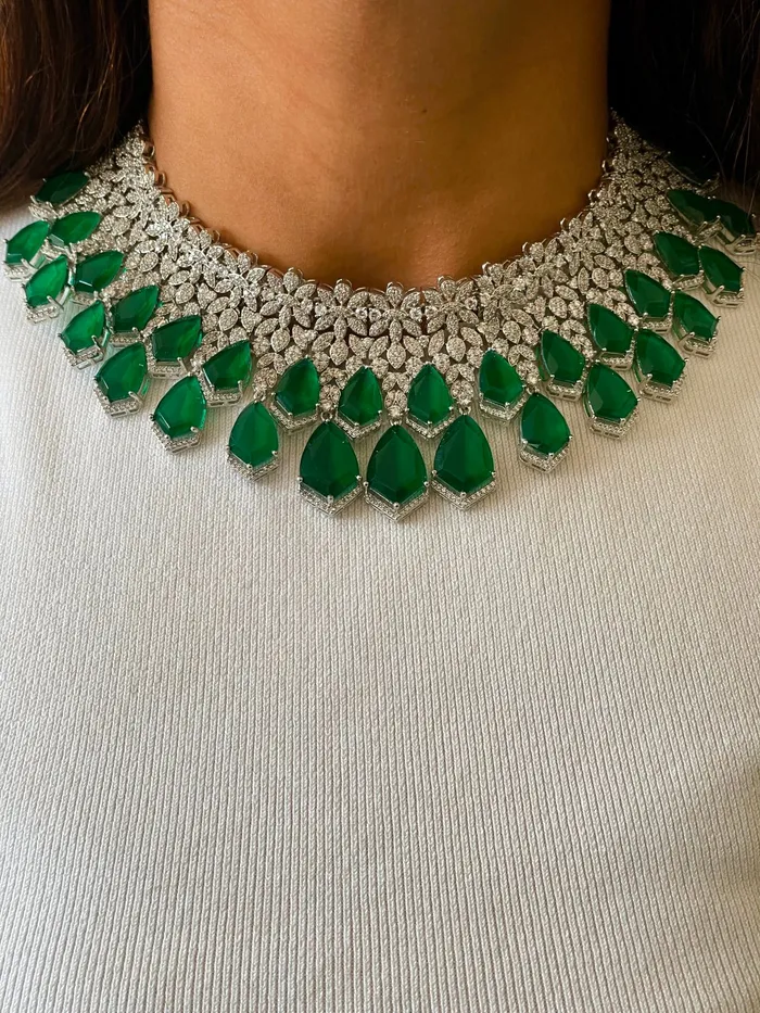 Necklaces PRERTO ECOMMERCE PRIVATE LIMITED Kite Emerald Drops Dimonte Necklace set Necklaces PRERTO ECOMMERCE PRIVATE LIMITED Kite Emerald Drops Dimonte Necklace set