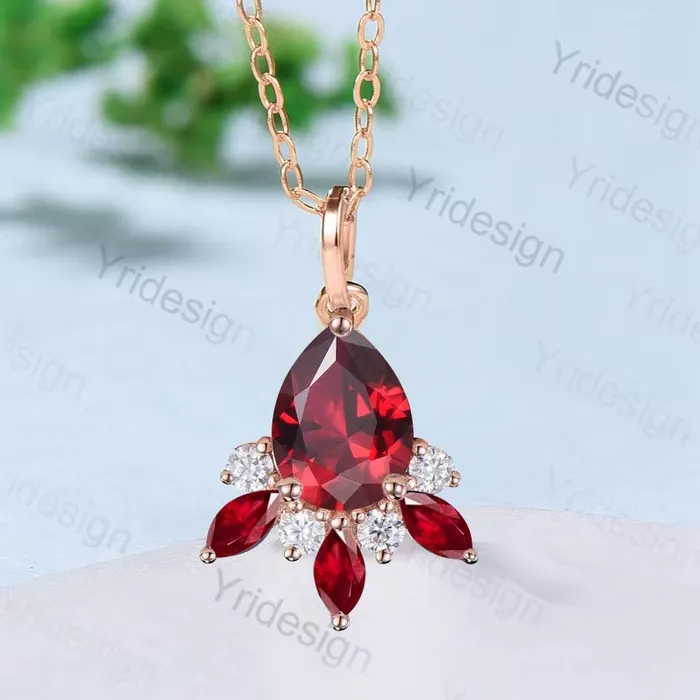 PENFINE Vintage Teardrop red ruby pendant necklace marquise ruby moissanite pendant 14k18k rose gold necklace promise engagement gift for women Necklaces PENFINE Vintage Teardrop red ruby pendant necklace marquise ruby moissanite pendant 14k18k rose gold necklace promise engagement gift for women Necklaces