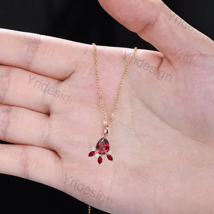 PENFINE Vintage Teardrop red ruby pendant necklace marquise ruby moissanite pendant 14k18k rose gold necklace promise engagement gift for women Necklaces PENFINE Vintage Teardrop red ruby pendant necklace marquise ruby moissanite pendant 14k18k rose gold necklace promise engagement gift for women Necklaces