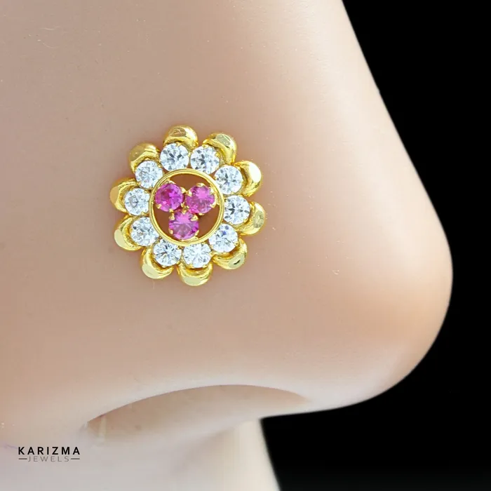 Rings Karizma Jewels Floral Medusa 18K Real Gold Indian Women CZ Nose stud nose ring Push Pin