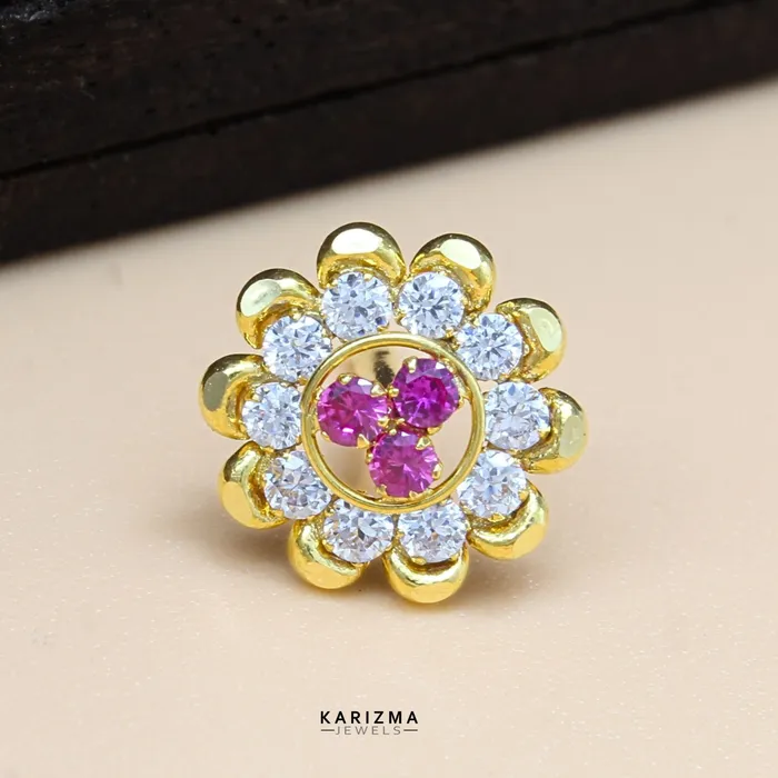 Rings Karizma Jewels Floral Medusa 18K Real Gold Indian Women CZ Nose stud nose ring Push Pin