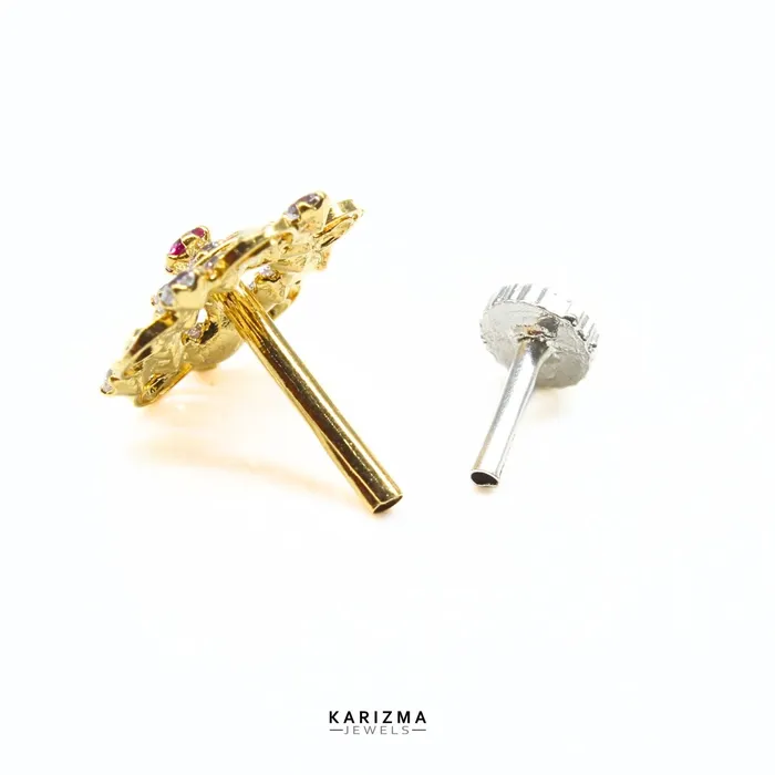Rings Karizma Jewels Floral Medusa 18K Real Gold Indian Women CZ Nose stud nose ring Push Pin