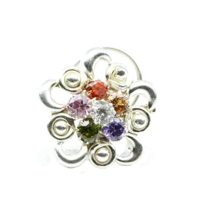 Rings Karizma Jewels Medusa Indian 925 Sterling Silver Multicolor CZ Studded Corkscrew nose ring 22g