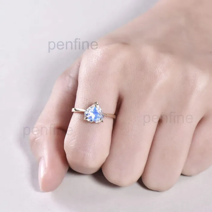 Rings PENFINE Heart Shaped Rainbow Moonstone Engagement Ring Solitaire