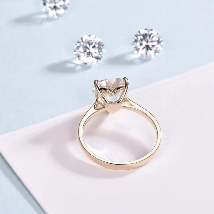 Rings PENFINE Heart Shaped Rainbow Moonstone Engagement Ring Solitaire