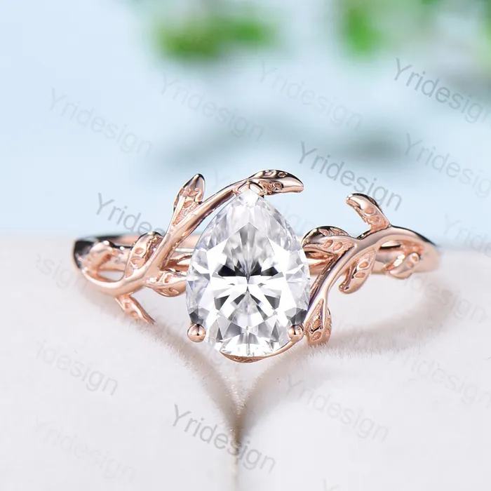 Rings PENFINE Natural Inspired Moissanite Ring Vintage Twig Moissanite Engagement Ring Rose Gold Leaves Branch Simulant Diamond Ring For Women Bridal Ring