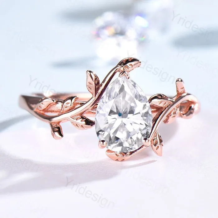 Rings PENFINE Natural Inspired Moissanite Ring Vintage Twig Moissanite Engagement Ring Rose Gold Leaves Branch Simulant Diamond Ring For Women Bridal Ring