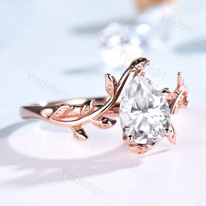 Rings PENFINE Natural Inspired Moissanite Ring Vintage Twig Moissanite Engagement Ring Rose Gold Leaves Branch Simulant Diamond Ring For Women Bridal Ring