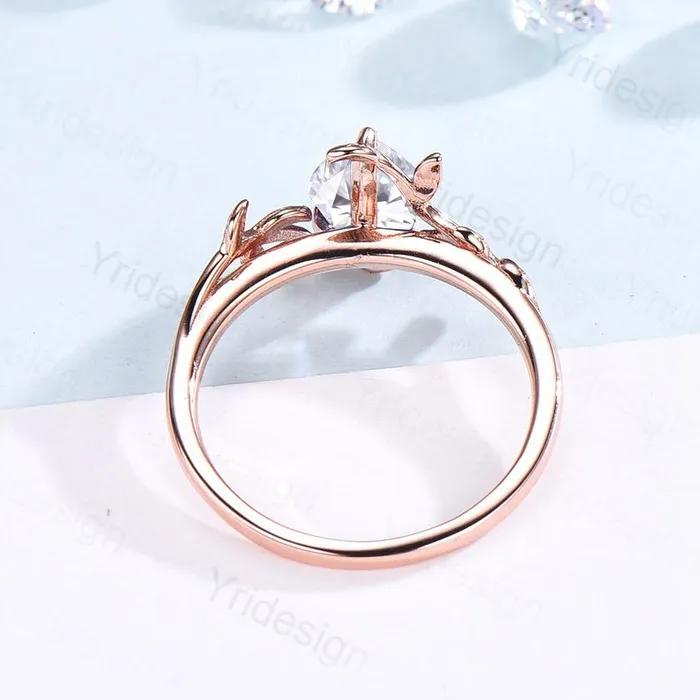 Rings PENFINE Natural Inspired Moissanite Ring Vintage Twig Moissanite Engagement Ring Rose Gold Leaves Branch Simulant Diamond Ring For Women Bridal Ring