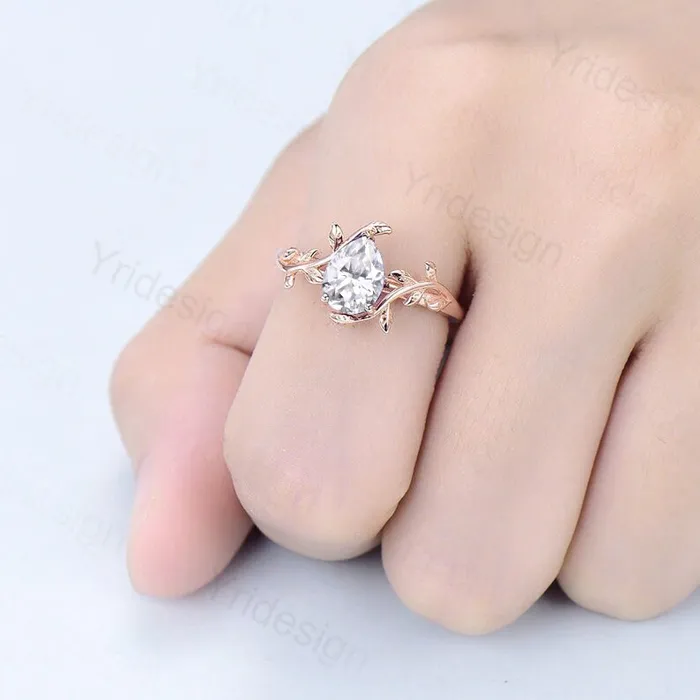 Rings PENFINE Natural Inspired Moissanite Ring Vintage Twig Moissanite Engagement Ring Rose Gold Leaves Branch Simulant Diamond Ring For Women Bridal Ring