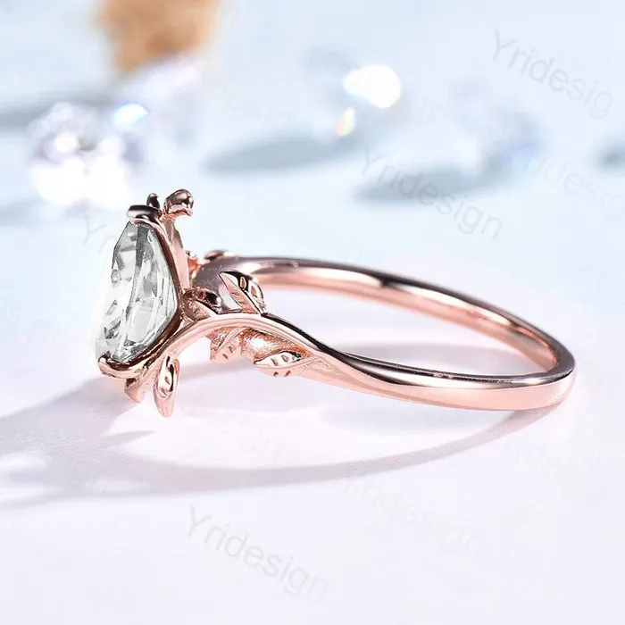 Rings PENFINE Natural Inspired Moissanite Ring Vintage Twig Moissanite Engagement Ring Rose Gold Leaves Branch Simulant Diamond Ring For Women Bridal Ring