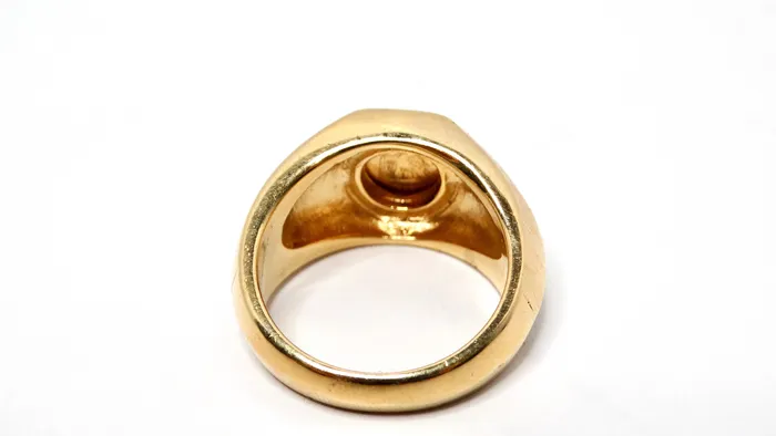 Vintage by Misty Rings 1990s Maximillano Emperador Coin 14k Gold Plated Etched Cocktail Ring