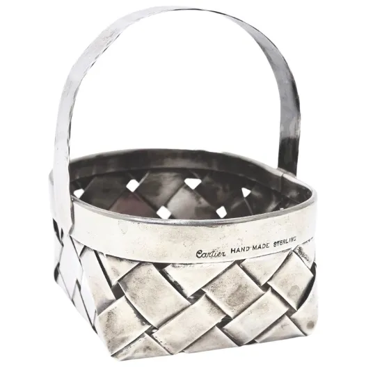 Vintage by Misty Rings Vintage Cartier Handmade Sterling Silver Small Woven Basket with Handle