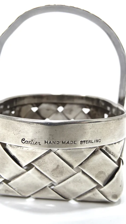 Vintage by Misty Rings Vintage Cartier Handmade Sterling Silver Small Woven Basket with Handle Vintage by Misty Rings Vintage Cartier Handmade Sterling Silver Small Woven Basket with Handle